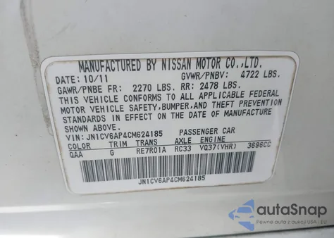 2012 Infiniti G37 Journey z USA, uszkodzony, nr VIN JN1CV6AP4CM624185